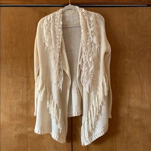 Fringe cream cardigan